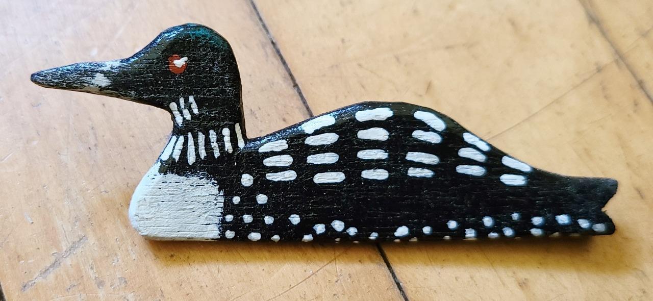 Vintage Hand-painted Wood Loon Pin Brooch 3.75 Inch Long