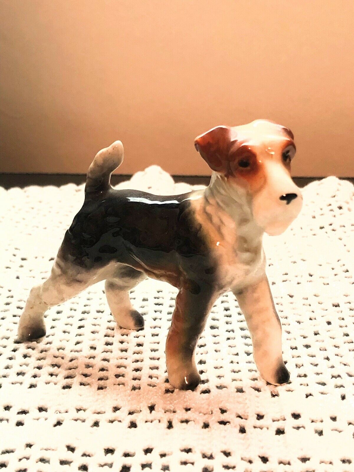 Vintage Airedale Wire Hair Fox Terrier Dog Figurine Ceramic Porcelain 3 1/2