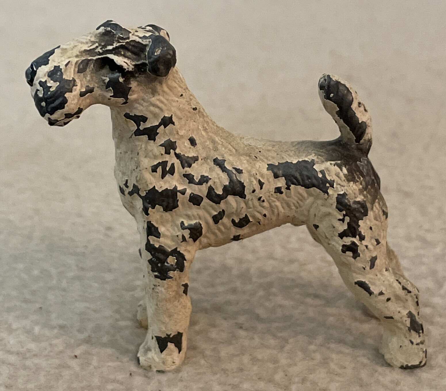 Miniature Antique Cast Iron Wire Hair Fox Terrier Figurine 2" X 2"